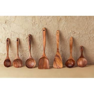Imagem de 7 Peças de Colher de Pau, Utensilios para Cozinha, Colher de Madeira, Kit utensílios de Cozinha, kit utensilios cozinha, Conjunto de Espátula de Madeira
