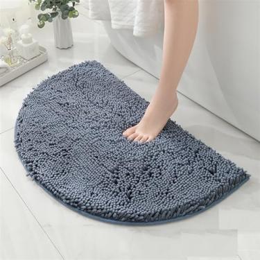 Imagem de Reyox Tapete de banheiro de chenille meio círculo, tapete de banho antiderrapante absorvente de água, tapetes de banho laváveis para banheiro, chão, banheira, névoa azul, 3 x 5 metros