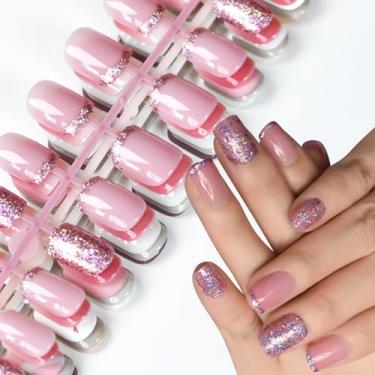 Imagem de 120 peças de unhas postiças curtas pré-design azul verde kit de decoração de unhas cosméticas para arte de unhas DIY, inclui 5 conjuntos de unhas, 5 adesivos de unha, 1 mini lima, 1 bastão de madeira