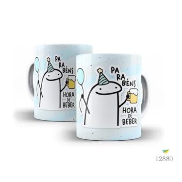 Imagem de Caneca Decorativa Parabéns Amiga, Porcelana, Design Listrado Pastel, Tema Aniversário com Bolo e Ilustração Fofa, 325ml (17199)