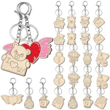 Imagem de Denylo pro 24 Sets Valentine‘s Day Craft Kits Valentine Keychain DIY Wood Keychains Craft Exchange Gift for Valentine‘s Day Gifts Classroom Party Activity
