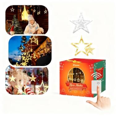 Imagem de Luzes de Natal Cortina 3.5m Pisca Pisca com 12 Lâmpadas Estrela, 8 Modos de Iluminação e Conexão em Série Decoração para Varanda, Quarto, Interior e Exterior (220V)