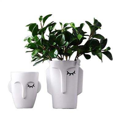 Imagem de Vasos para flores, decoração de vaso de cerâmica de rosto de arte abstrata, decoração criativa de sala de estar, mesa de estar, arranjo de flores, adequado para lareira, quarto, cozinha, sala de estar