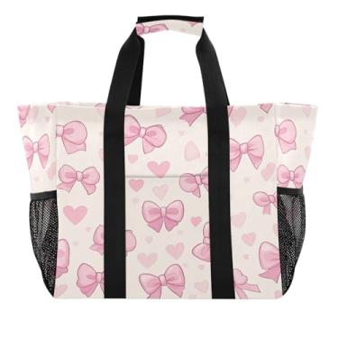 Imagem de Wassud Sacolas de compras reutilizáveis com laço vintage grande bolsa organizadora de lona impermeável para praia, piquenique, lavanderia, viagem