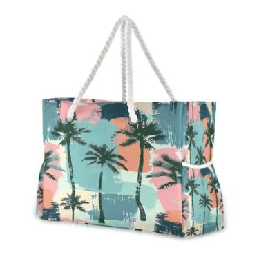 Imagem de Wassud Bolsa de praia de verão, palmeira, grande, para mulheres, impermeável, à prova de areia, bolsa de viagem com zíper e bolso para piscina, academia, acampamento