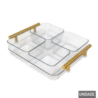 Imagem de Petisqueira Plástica 21x20cm 4 Divisórias com Alça - Tudo em Caixa
