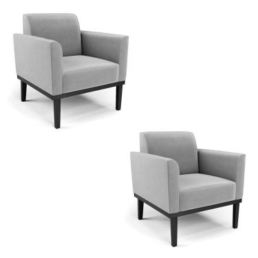 Imagem de Kit 2 Poltronas Base De Madeira Fixa Preto Marisa Suede D03 - D'Rossi Cinza