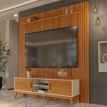 Imagem de Painel Ripado Com Rack TV 75 Polegadas Domus 229cm - Via Nossa, Off Wh