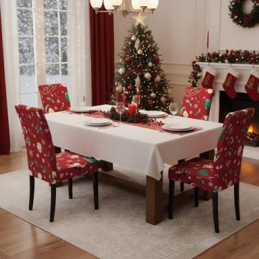 Imagem de WTHAVEN Conjunto de 6 capas de cadeira de Natal elásticas para sala de jantar, papai noel, vermelho, capas de assento de cozinha, decorações de elastano para festas de Natal, festas de fim de ano