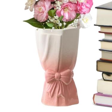 Imagem de Vaso decorativo de, vaso de cerâmica com laço - Vasos de flores decorativos para buquê de doméstico | Criativo desktop flor vaso decoração buquê para estante, desktop, mesa