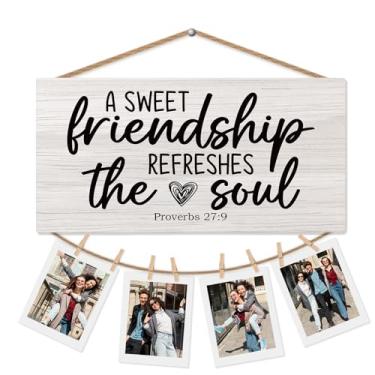 Imagem de CGBHW Porta-retrato de amizade cristã para mulheres, suporte para parede, presentes para amigas cristãs, uma doce amizade refresca a alma versículo da bíblia pendurado para decoração de parede