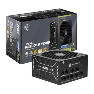 Imagem de MSI MAG A650GLS PCIE5, fonte de alimentação compacta para jogos 650W totalmente modular, 80+ Gold, ATX 3.1 e PCIe 5.1 pronto, cabo nativo de duas cores 12V-2x6, baixo ruído, cabos de revestimento em