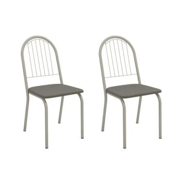 Imagem de Cadeira Sala De Jantar Noruega 2c077nk Aço Kit 2 Un Niquel/linho Escuro - Kappesberg