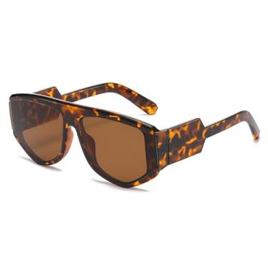 Imagem de HCHES Óculos de Sol Femininos Vintage de Luxo Oversized Estilo Punk com Armação Larga e Lentes Degradê Estampadas com Leopardo (UV400)
