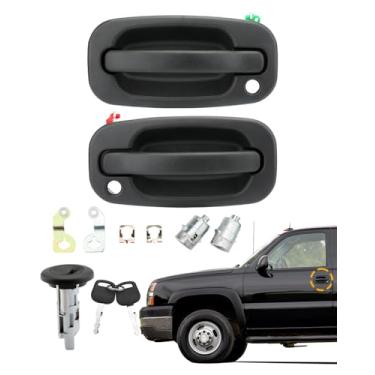 Imagem de Maçanetas externas com interruptor de ignição e cilindros e chaves de bloqueio, compatíveis com Chevy Silverado Suburban Tahoe Avalanche GMC Sierra Yukon Cadillac Escalade 1999-2007, 2 peças externas