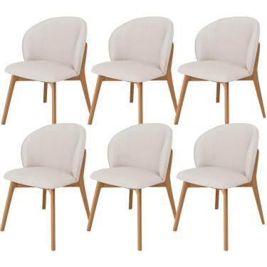 Imagem de Kit 06 Cadeiras de Jantar e Estar Living Estofada Mia L02 Linho Cru - Lyam Decor