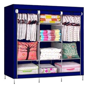 Imagem de Guarda Roupa Cabideiro Portatil Prateleiras Dobravel Armario Arara Grande Organizador Azul