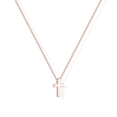 Imagem de Colar de cruz para mulheres e meninas, colar delicado banhado a ouro 14 quilates com pingente de cruz não mancha, impermeável, moderno, fofo, simples, pequeno, colar, Páscoa, batismo, fé religiosa