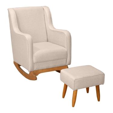 Imagem de Poltrona De Amamentação E Descanso áquilla Com Base Balanço E Puff Linho Bege - Desk Design