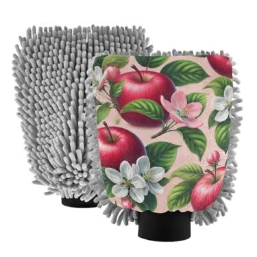 Imagem de ODAWA Luvas de carro para lavagem de microfibra, luvas de lavagem de carro com flores e frutas para canhão de espuma, pacote com 2 20,5 x 30 cm
