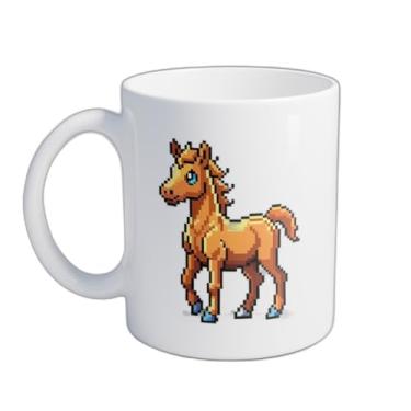 Imagem de Caneca Xícara de Café Porcelana 300ml Pixel Art Pônei Retro Game