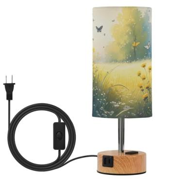 Imagem de Wassud Abajur de mesa de cabeceira em aquarela com toque de flores silvestres com 3 temperaturas de cor, luminária de mesa moderna com forro de sombra, luminária noturna para sala de estar, quarto
