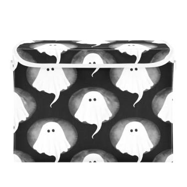 Imagem de Wassud Cestos de armazenamento dobráveis de Halloween com tampas, fantasmas flutuantes, cestas organizadoras de tecido dobráveis para armário, casa e decoração sazonal 41,5 x 32,5 x 30,8 cm