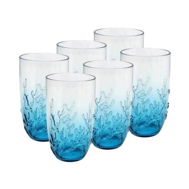 Imagem de Conjunto 6 Copos Altos de Acrílico Coral Azul Degradê 680ml Entrecasa
