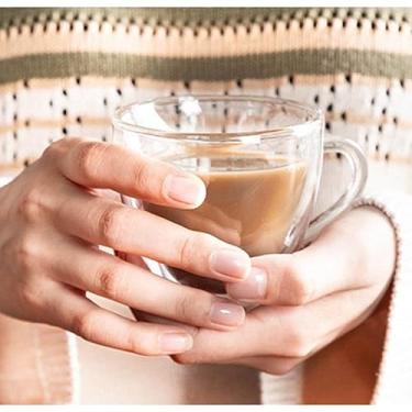 Imagem de Caneca de coração de pêssego com alto borossilicato de 240 ml, caneca de café de vidro de parede dupla, xícara de chá transparente com isolamento térmico com alça, perfeita para bebidas quentes/frias