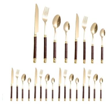 Imagem de Conjunto De Talheres De AçO InoxidáVel Dourado De Luxo — UtensíLios De AçO InoxidáVel Para Casamentos, Banquetes, Festas E Cozinha(Cabo de madeira (sem suporte))