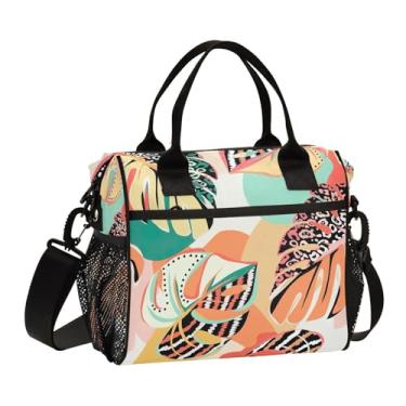Imagem de Joisal Lancheira tropical multicolorida com elementos desenhados à mão masculina grande lancheira térmica para adultos, bolsas térmicas isoladas com bolsos laterais