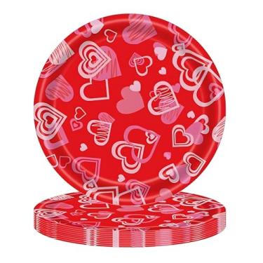 Imagem de Hayooha 24 peças de pratos de papel para o dia dos namorados, suprimentos de festa, corações de amor, descartáveis de 18 cm, decorações de mesa para o dia das mães, casamento, dia dos namorados