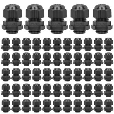 Imagem de Aandxmok 60 peças de prensa-cabos à prova d'água, rosca PG9 (NPT 1/4) (4-8 mm), feito de material PA66, conectores de cabo de alívio de tensão, à prova d'água, adequado para várias instalações