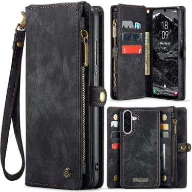 Imagem de CaseMe Capa carteira para Samsung Galaxy A17, capa flip magnética com bolso com zíper e suporte, capa fólio de couro PU durável premium com suporte para cartão e alça de pulso (preta, A17)