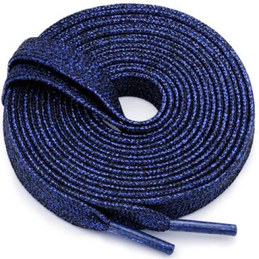 Imagem de WEGOODZF Cadarços planos com glitter: cadarços metálicos brilhantes para tênis - 2 pares, 42 Azul escuro, 39 inch (100CM)