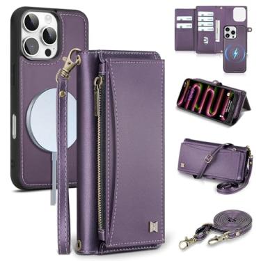 Imagem de BLISLIAR Capa carteira para iPhone 16 Pro com suporte para cartão/carteira/alça transversal | Bloqueio RFID | Magnético | Suporte | Destacável | Capa de telefone de couro PU para iPhone 16 Pro, 6,3