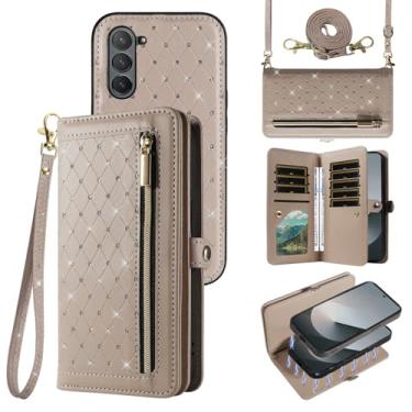 Imagem de Asuwish Capa de celular para Samsung Galaxy Z Fold 6 5G 2024 com zíper carteira magnética destacável alça transversal alça de cordão bling glitter flip porta-cartões de crédito slots ZFold6 Z6 G Fold6