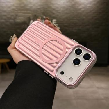 Imagem de SFDSUH Capa de luxo com padrão ondulado, carregamento sem fio magnético e acabamento fosco na parte traseira para iPhone 16 Pro Max (Rosa)