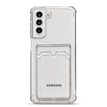 Imagem de Tuokiou Capa carteira transparente para celular Samsung Galaxy S21 5G Upgrade Card Slot Case Slim Fit protetora macia TPU à prova de choque com lindo suporte para cartão para Samsung Galaxy S21 6,2