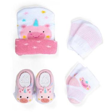 Imagem de Kit Bebê Touca Meia Luva e Pantufa Recém Nascido Menina Saída Maternid