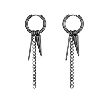 Imagem de Brincos únicos geométricos pretos com borla, presente de Natal, aniversário, para homens, mulheres, filha, filho, irmã, aço inoxidável