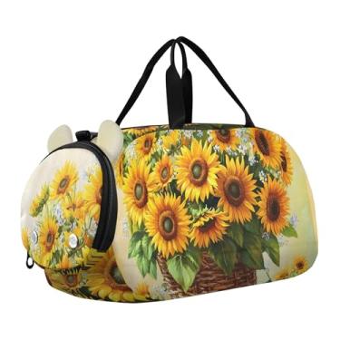 Imagem de Bolsa esportiva para meninos, lobo, azul, prata, nuvem, bolsas de fim de semana, bolsas de viagem para meninas, bolsa de viagem para dança, bagagem infantil, Girassóis retrô, Clássico