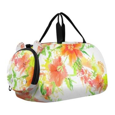 Imagem de Bolsa esportiva para meninos, coalas fofos, Natal, verde, presente de fim de semana, bolsa de viagem para meninas, Flores laranjas, amarelas, verdes, brancas, Clássico