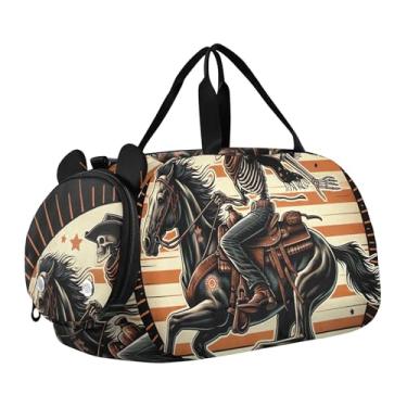 Imagem de Bolsa esportiva para meninos e meninas, bolsa esportiva colorida com chifres de veado, Esqueleto retrô descolado, Clássico