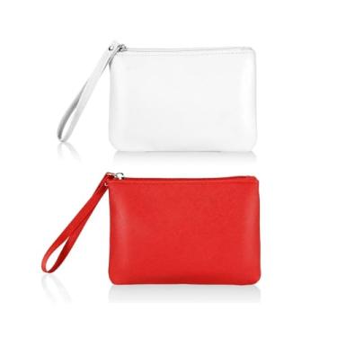 Imagem de Pacote com 2 pequenos bolsos com zíper, mini bolsa de maquiagem para batom, organizador de maquiagem de viagem para mulheres, porta-moedas, 11 x 15 cm, bolsa de mão aprovada para estádio, branco