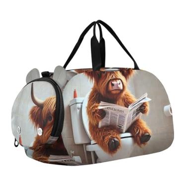 Imagem de Bolsa esportiva para meninos de fim de semana durante a noite, coalas abraçando chocolate, dia dos namorados, meninas, bolsas de viagem para crianças e danças, Linda estampa de vaso sanitário de vaca