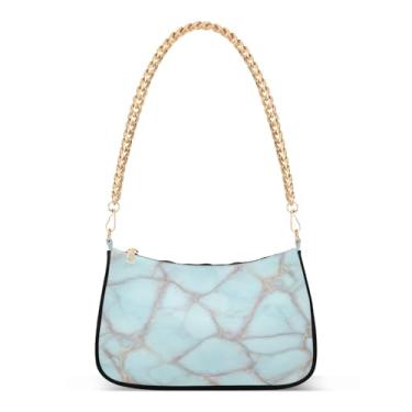 Imagem de Bolsa feminina Hobo verde textura de mármore veias, bolsa de ombro, bolsa clutch com alça de corrente, transversal de tamanho médio