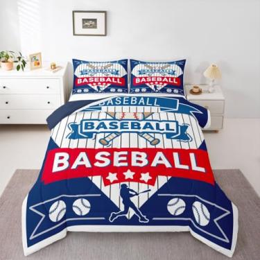 Imagem de jejeloiu Jogo de cama de beisebol macio para meninos e meninas, Los Angeles, tamanho solteiro, beisebol, cidade, edredom de microfibra, esportes, jogos, decoração de quarto, 2 peças com 1 fronha