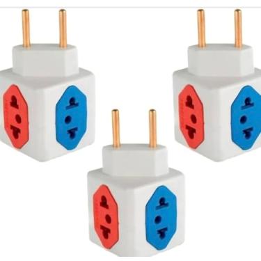 Imagem de Kit 3 Adaptador de Tomada 4 Saídas – 3x 10A + 1x 20A Bivolt Pino Fino e Grosso – T Adaptador Universal Elétrico para Eletrodomésticos, Notebook, PC e Mais
