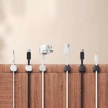 Imagem de Organizador de cabos magnéticos de 6 peças – clipes de suporte de cabo de mesa e carro para cabos de carregamento, grampos de gerenciamento de plugue e fio (branco)